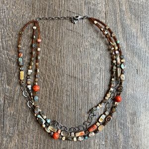 Necklace with Shell, Coral, Seed Beads, Sterling Silver with 2” Extender